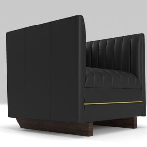 Butaca tapizada de madera de estilo Mid Century realizada de un modo artesanal.