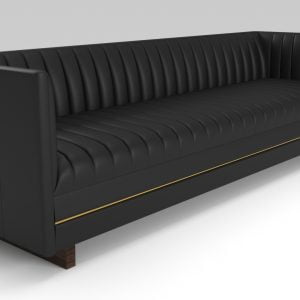 Sofá tapizado de estilo mid century el cuál combina comodidad y diseño. Fabricado de un modo artesanal íntegramente en España.