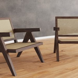 Butaca de Comedor de rejilla con estructura en madera de haya. Inspirada en la silla Chandigarh. Amplia, de gran comodidad, fabricada íntegramente en España.